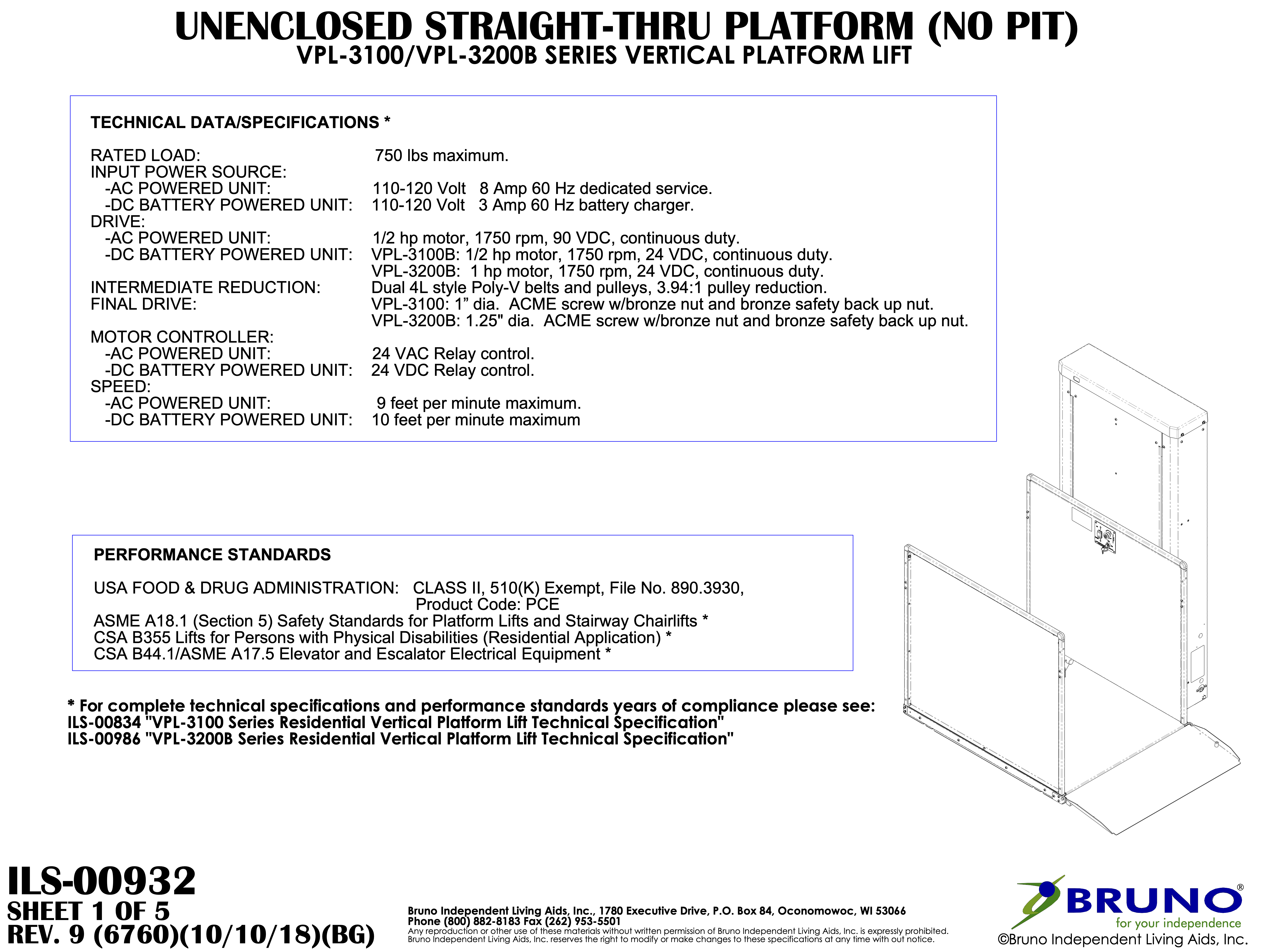 Bruno VPL3100/VPL3000B Vertical Platform Lift Access Solutions, Inc.